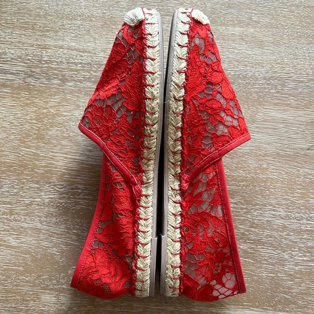 Valentino Garavani Lace Espadrille Flat Red Size 39EU